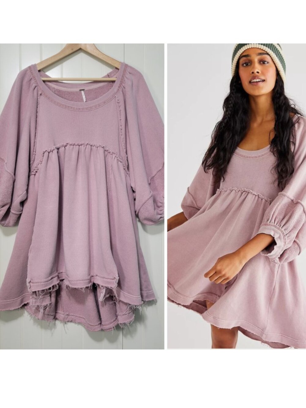 Free People Sunchild Pullover Mauve Boho Fairy Balletcore Babydoll Tunic Dress S